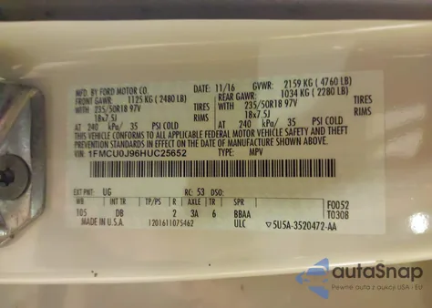 2017 Ford Escape Titanium z USA, uszkodzony, nr VIN 1FMCU0J96HUC25652